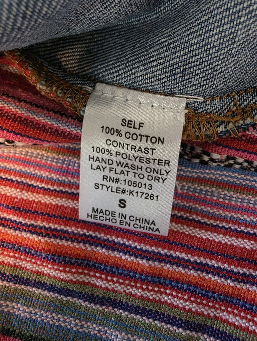 Savanna Jane Denim Western Jacket with Pink & Red Striped Yoke Embroidered Back - Picture 6 of 14